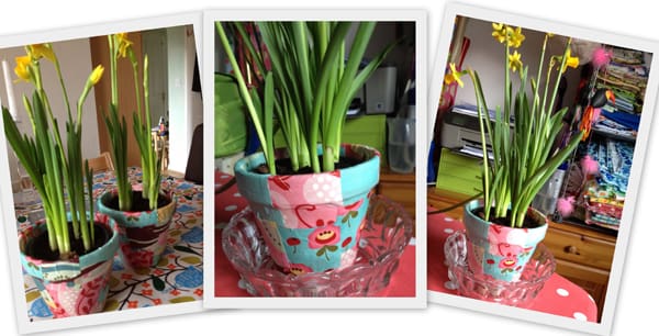 pots finished Use scraps of fabric to make beautiful fabric patchwork plant pots. These make beautiful gifts and are simple to make.