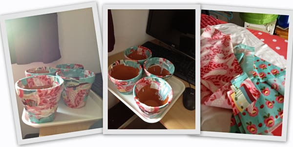 pots stage one Use scraps of fabric to make beautiful fabric patchwork plant pots. These make beautiful gifts and are simple to make.