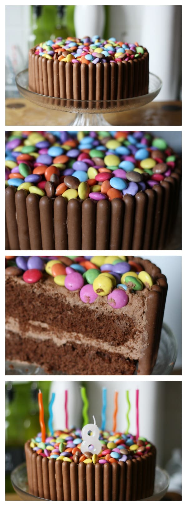 Make birthdays extra special with this Smartie birthday cake! A simple chocolate sponge with buttercream, surrounded by chocolate fingers and topped with Smarties. Fun, forgiving, and perfect for kids’ parties.