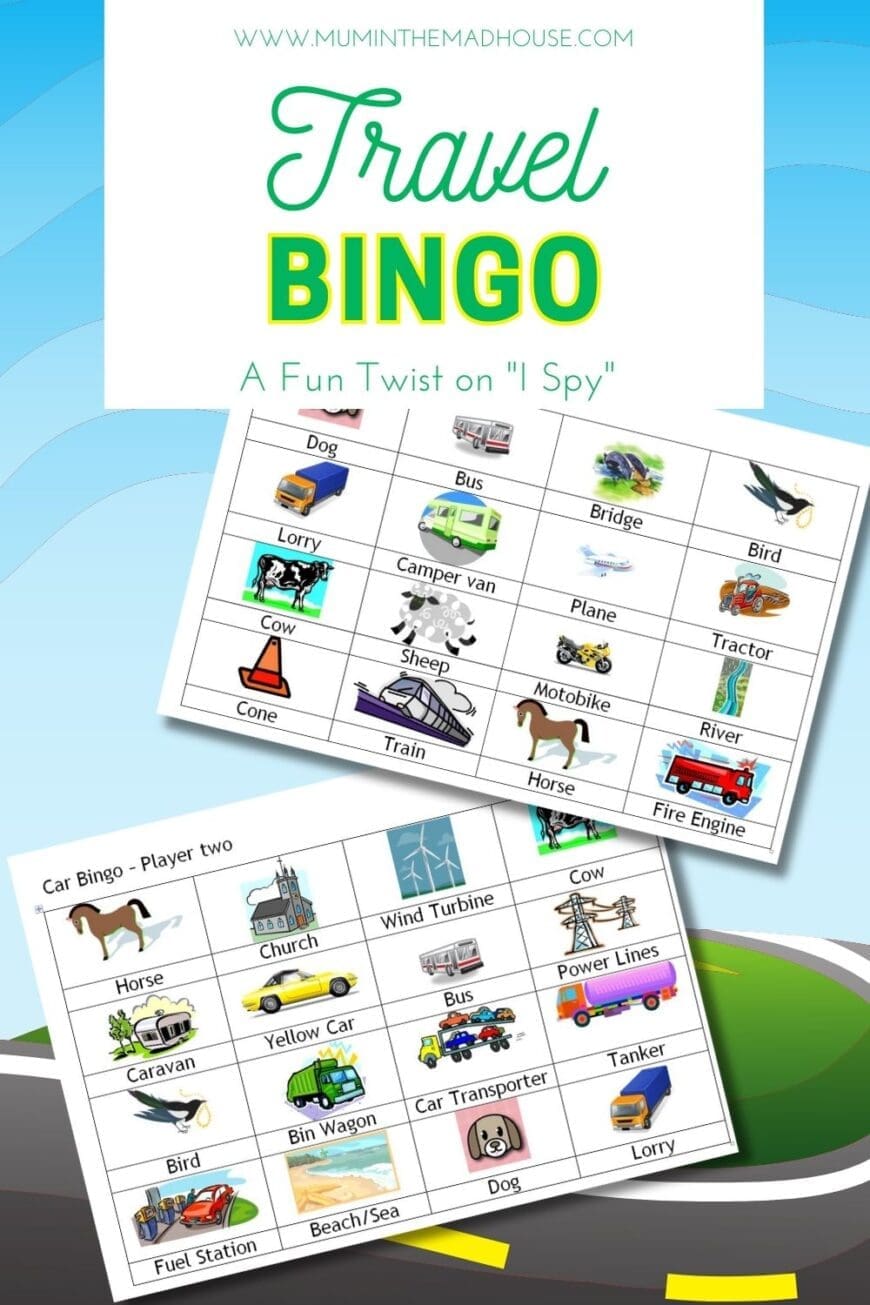 Keep kids entertained on long drives with Travel Bingo! A fun twist on “I Spy,” this game is perfect for family road trips and screen-free fun.