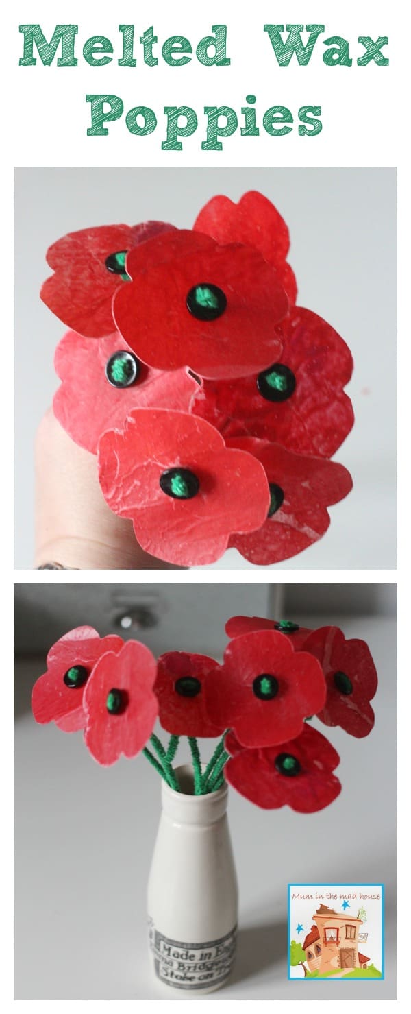 Melted crayon wax poppies