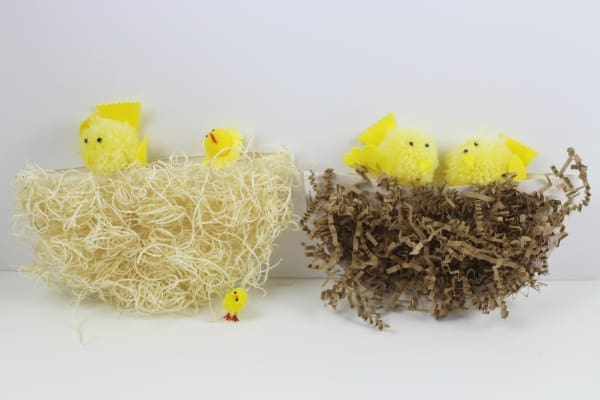 Paper plate nests - Simple paper plate nests using recycled packing materials. This is an easy, effective craft for kids for Spring and Easter.