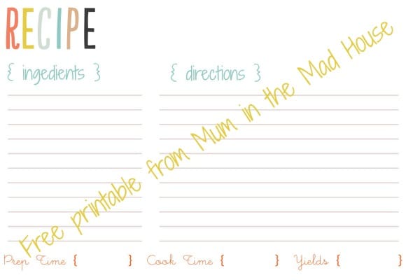 recipe cards free printable