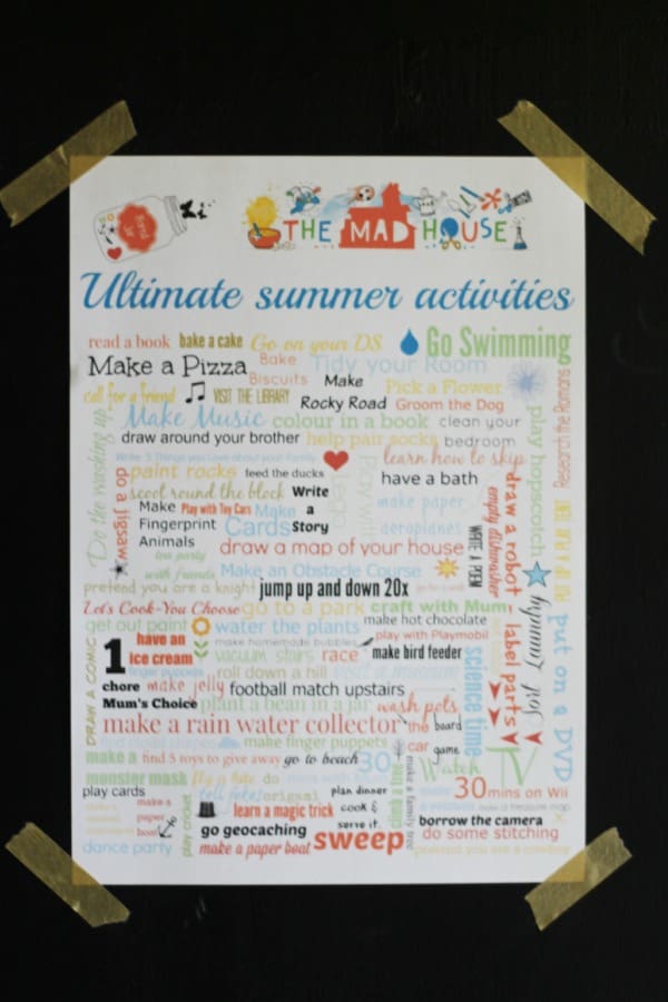 summer activities on chalkboard