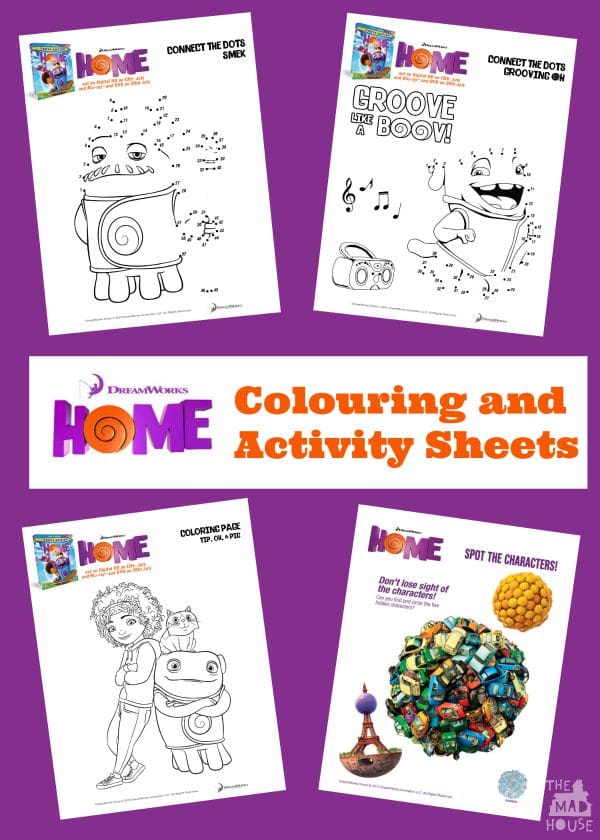 dreamworks home colouring and activity sheets