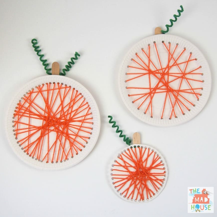 Pumpkin paper plate lacing craft