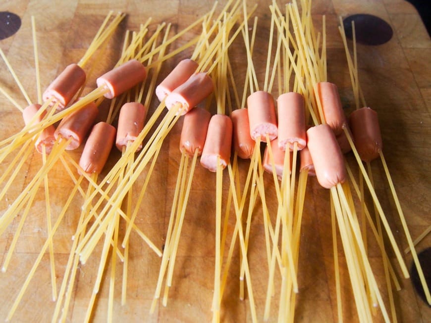  hairy hot dogs or scary spaghett