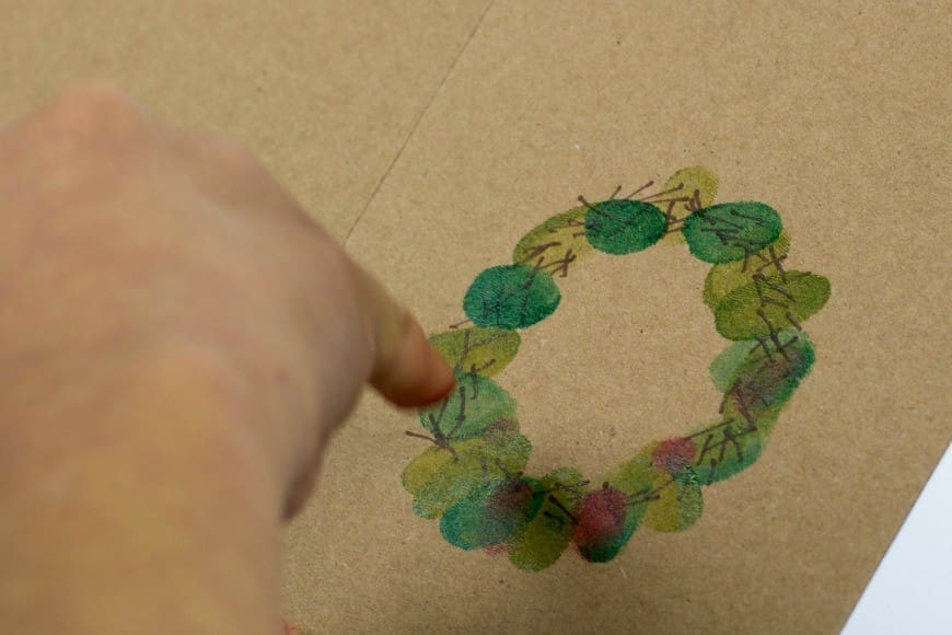 Kid Made Fingerprint Wreath Christmas Card