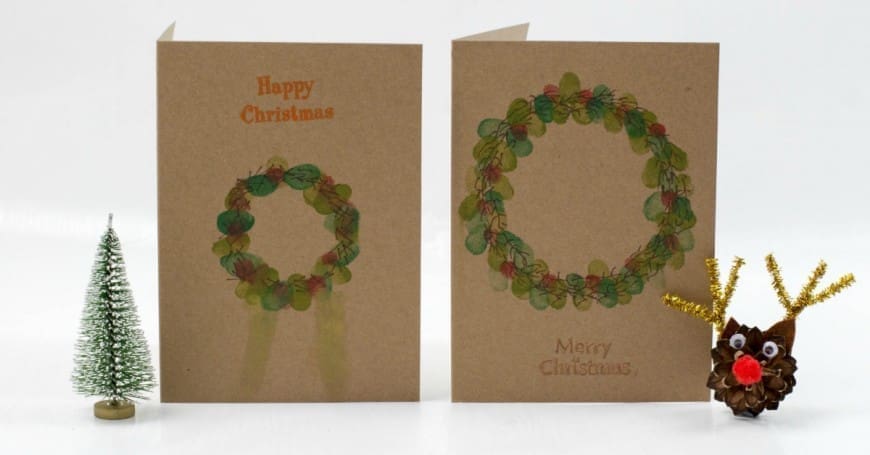 Kid Made Fingerprint Wreath Christmas Card