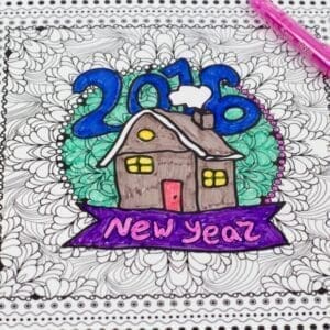 2016 New Year free colouring page