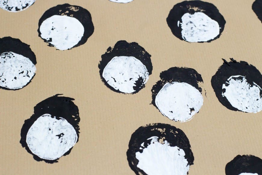 DIY Wrapping paper - potato print penguins 