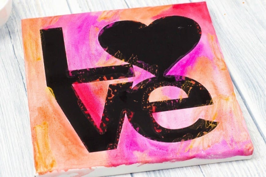 LOVE Watercolour resist canvas
