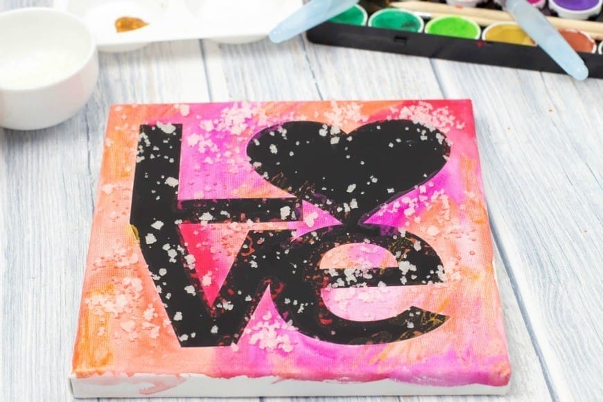 LOVE Watercolour resist canvas