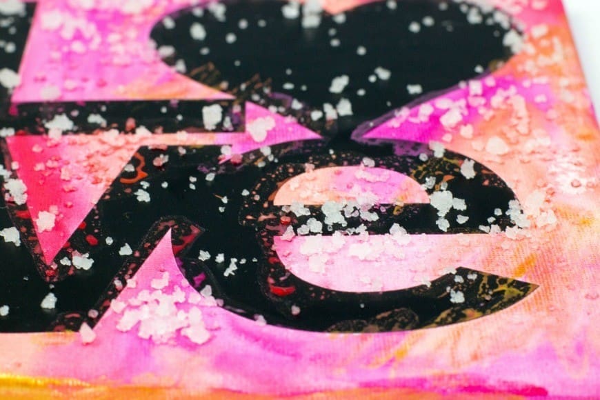 LOVE Watercolour resist canvas