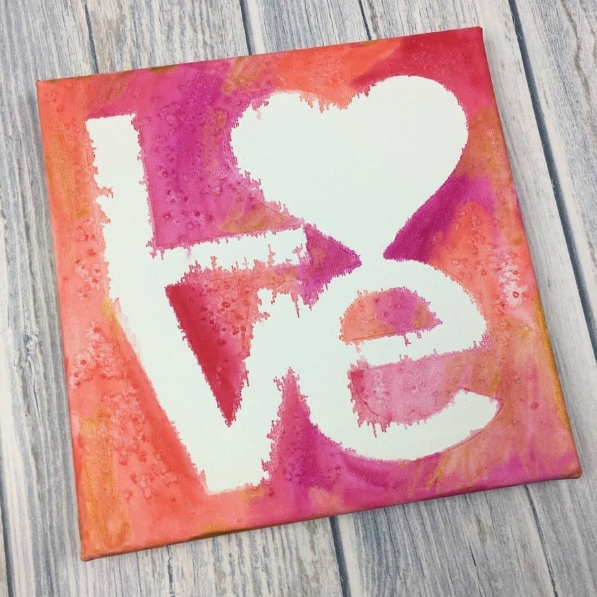 LOVE Watercolour resist canvas
