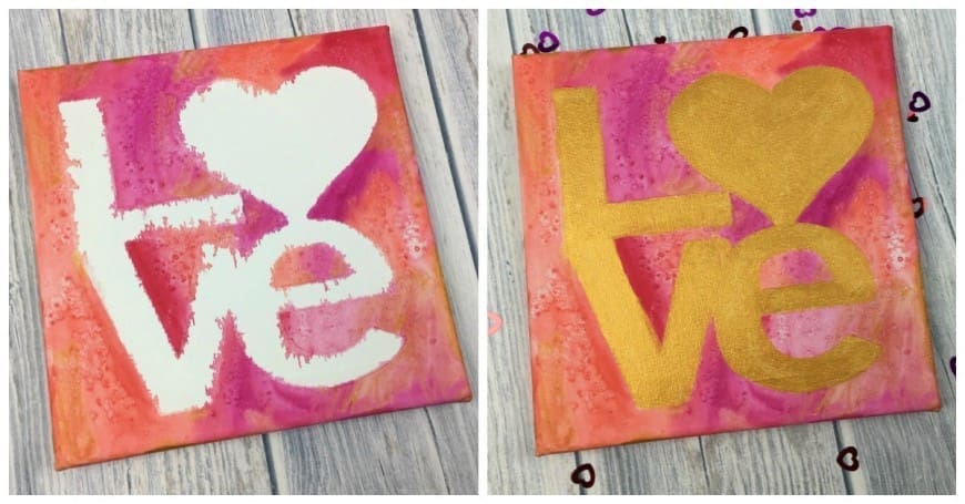 LOVE Watercolour resist canvas