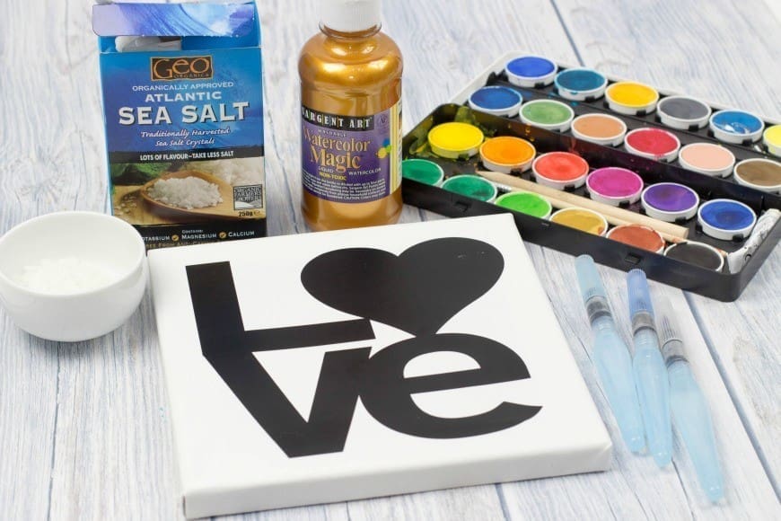 LOVE Watercolour resist canvas