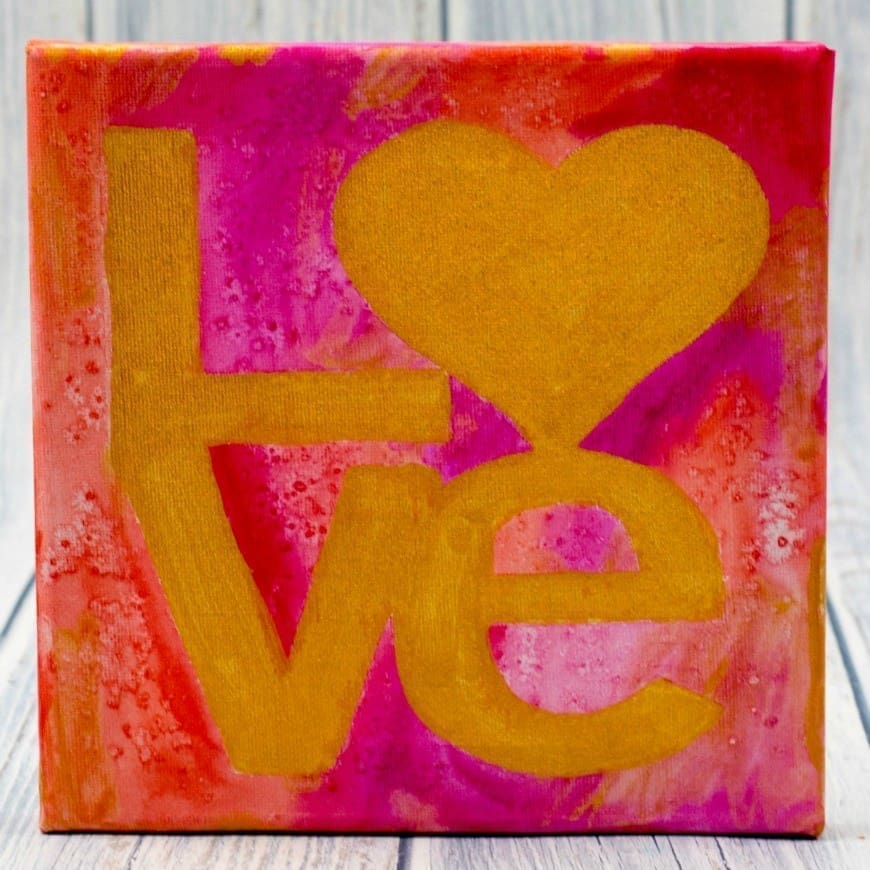 LOVE Watercolour resist canvas