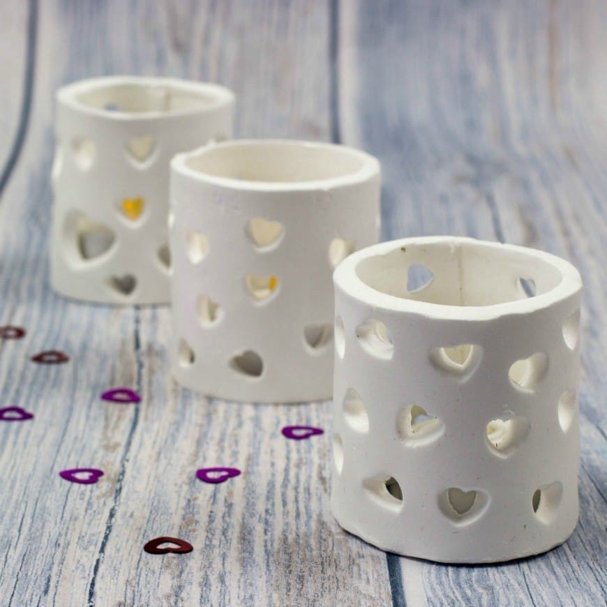 Tea light holders made with microwave drying clay