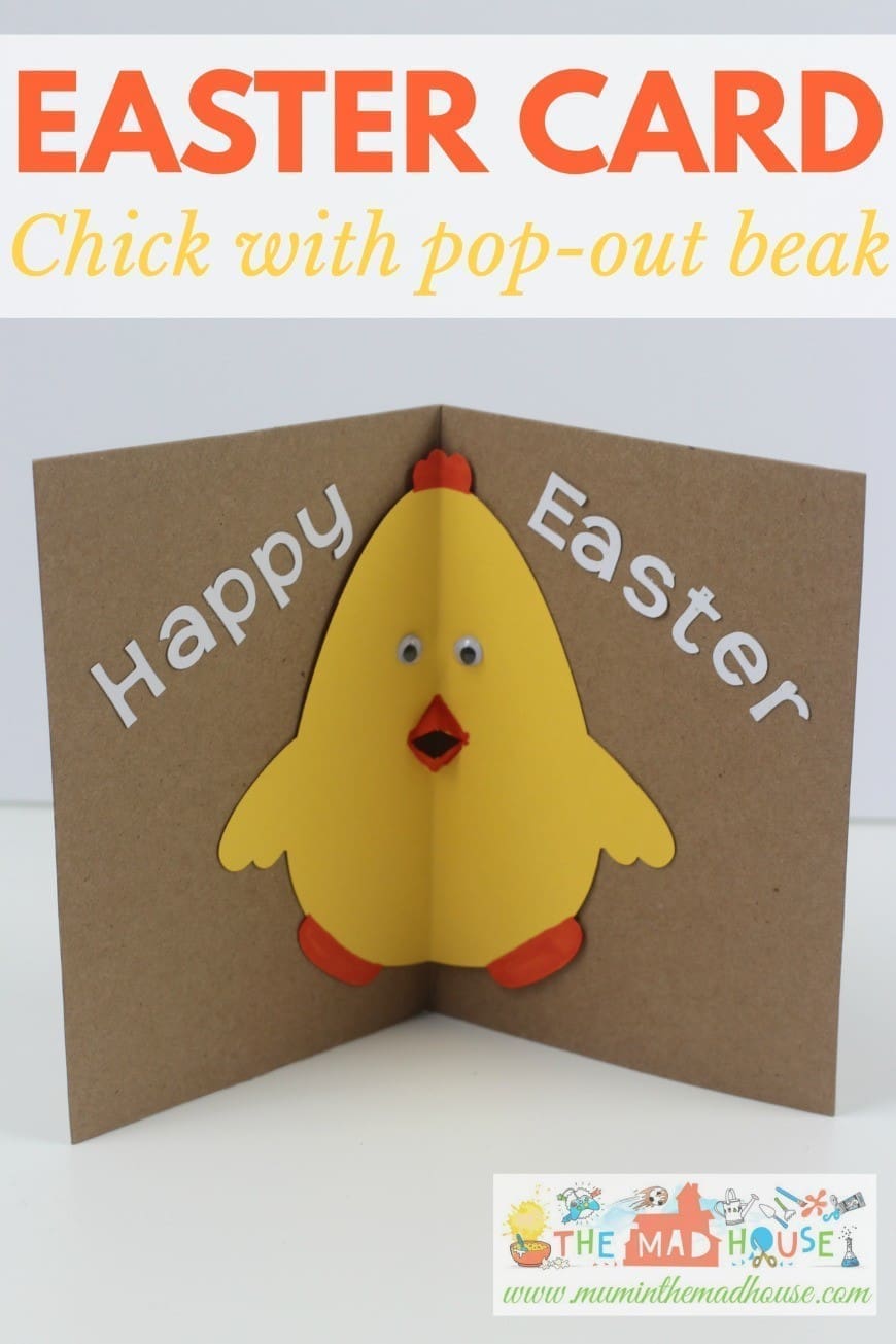 How cute is this Easter Chick card with pop out beak. It is a fab DIY kids craft for Spring or Easter. This is a super simple card to make with your children.