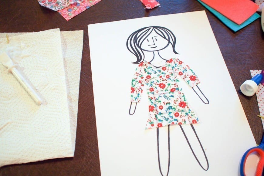 Five fab printables for scrap fabric paper dolls, inspired by the vintage paper dolls. A fantastic DIY kids craft to recycle and reuse scrap fabric. Scrap fabric paper dolls are such a fun DIY craft for children and a great way to practice scissor skills. Kids can also colouring them in or even dress them with scrapbooking paper.