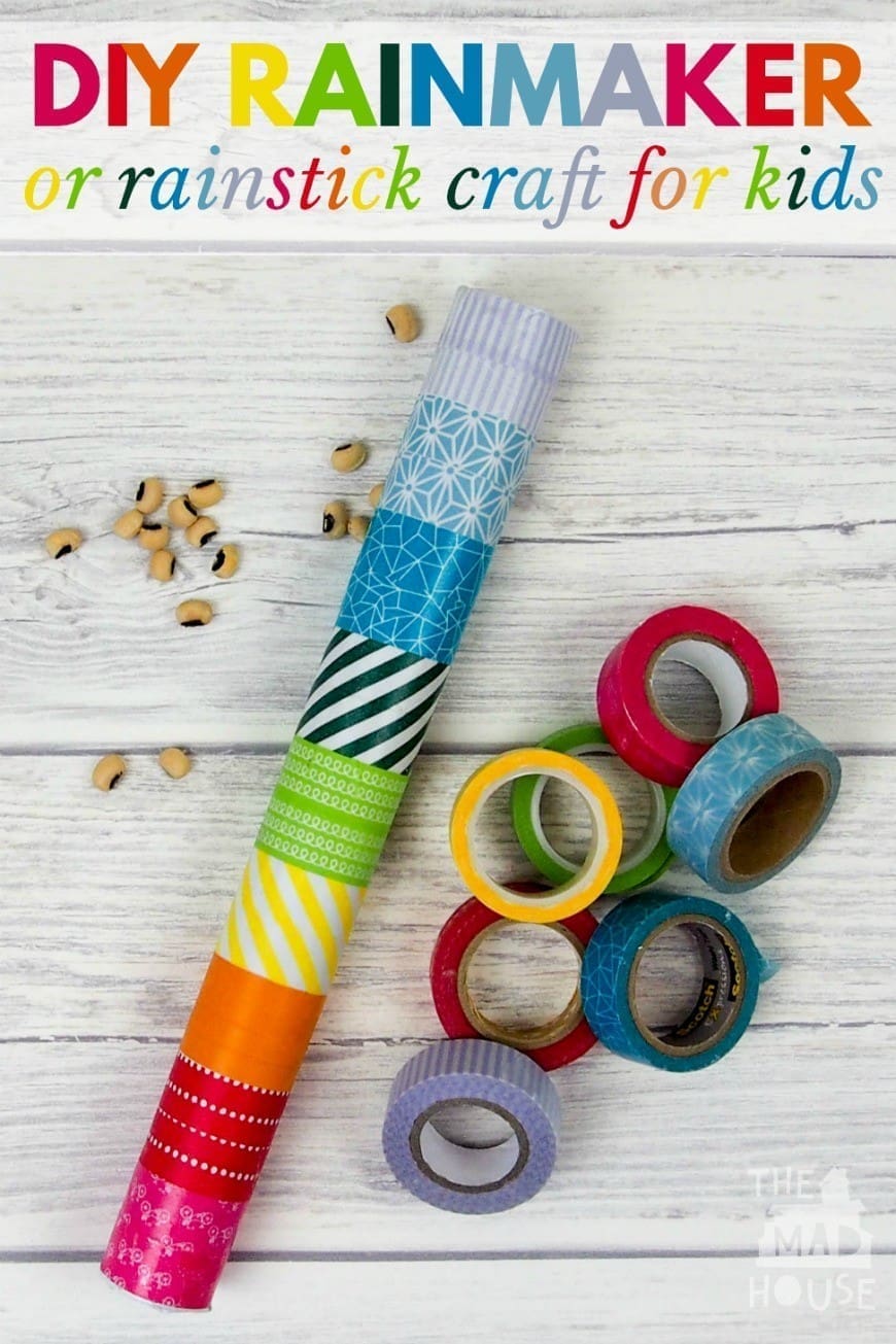 DIY Rainmaker or rainstick craft for kids. This is a super simple craft and musical instrument activity for children. Traditionally made from dried cacti, this simple DIY rainstick has the same sound and is also a perfect rainbow craft too