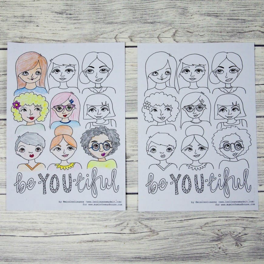 Free Beautiful colouring page or Be-YOU-tiful coloring page for adults. Another free colouring page from mum in the mad house. Adult colouring is all the rage at the moment and this colouring page is perfect for tweens and teens too
