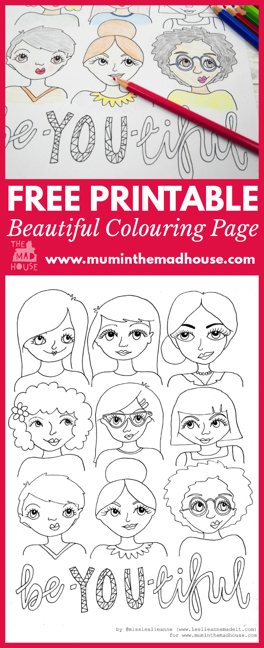 Free Beautiful colouring page or Be-YOU-tiful coloring page for adults. Another free colouring page from mum in the mad house. Adult colouring is all the rage at the moment and this colouring page is perfect for tweens and teens too