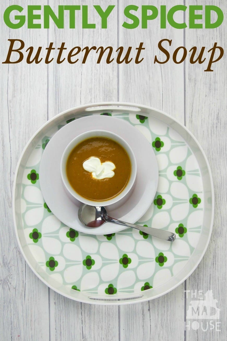 Gently spiced butternut soup. This recipe if perfect for cooking with kids and is a delicious and simple soup. Help your children to develop valuable life skills and expand their plate with this spiced butternut soup. 