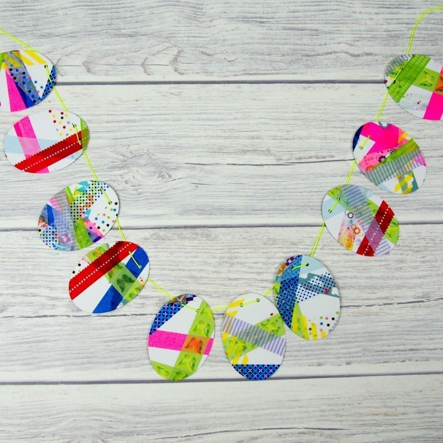 Washi Tape Easter Bunting. This is a fab DIY craft that is perfect for kids to celebrate Easter and spring. A simple children’s process art activity that makes a beautiful Easter Decoration.