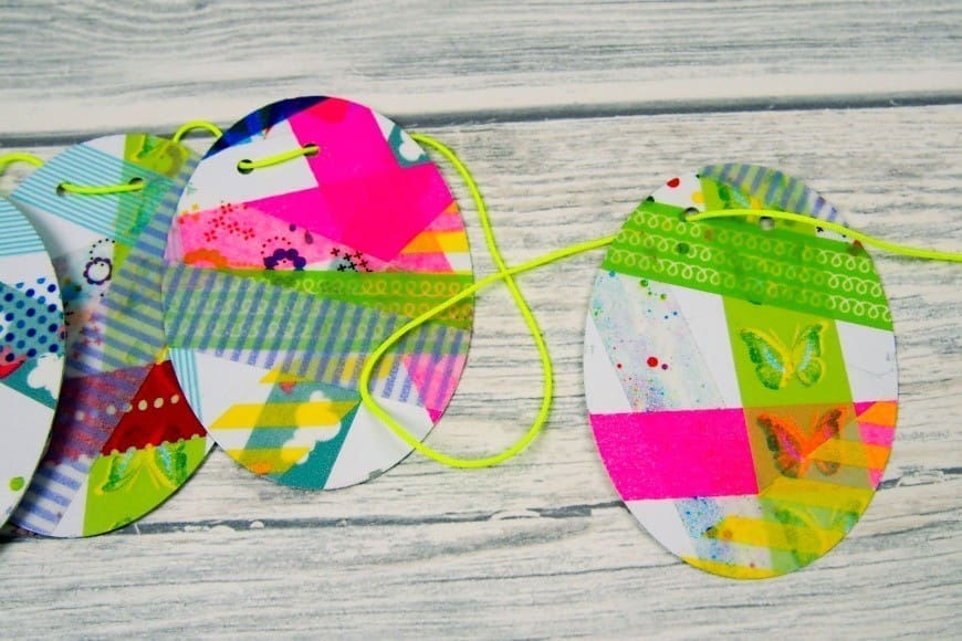 Washi Tape Easter Bunting.  This is a fab DIY craft that is perfect for kids to celebrate Easter and spring.  A simple children’s process art activity that makes a beautiful Easter Decoration.