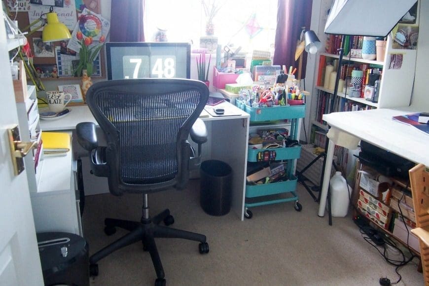 A family friendly office come craft room. This colourful perfect space for encouraging a creative family life in a digital age.