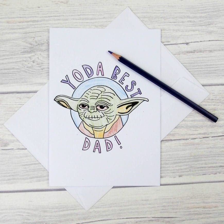 Yoda Best Dad Colouring Cards