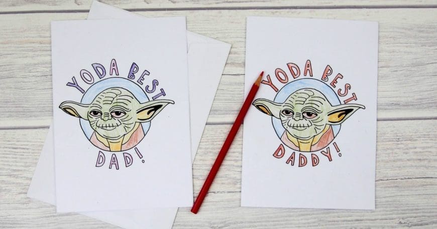 Yoda Best Dad Colouring Cards
