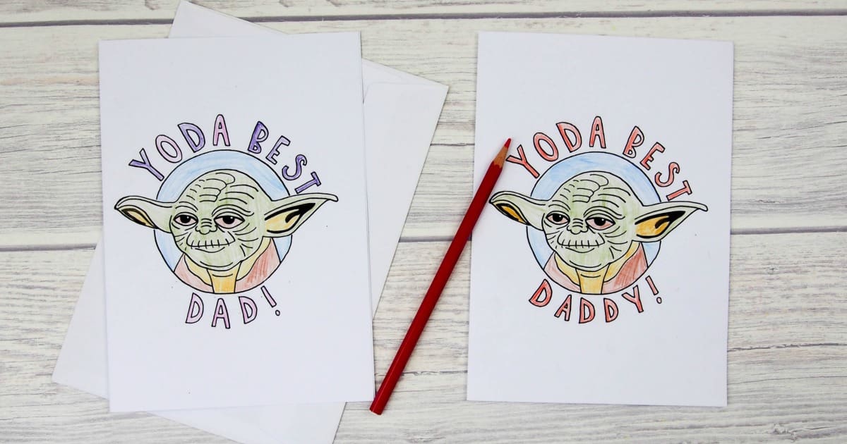 Yoda Best Dad Colouring Cards