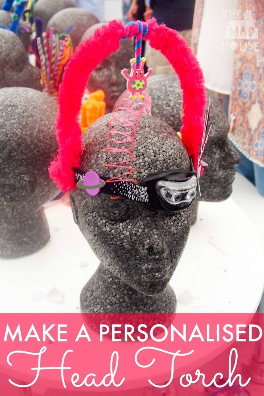 How to make personalised head torches, a super fun kids craft activity perfect for camping parties. This is a brilliant process art activity for children that leaves them with a working head torch, these are space themed, but you could do nature ones or any theme.