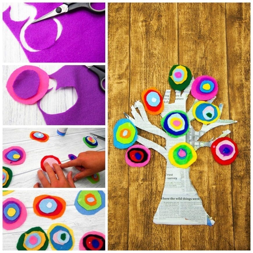 Kandinsky Inspired Tree made with Felt Scraps collage square