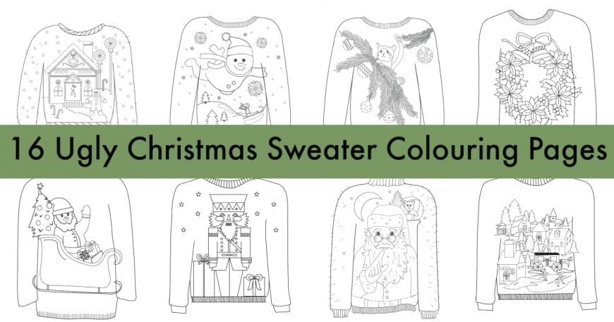 16 Ugly Christmas Sweater Colouring Pages