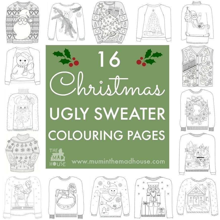 16 Ugly Christmas Sweater Colouring Pages