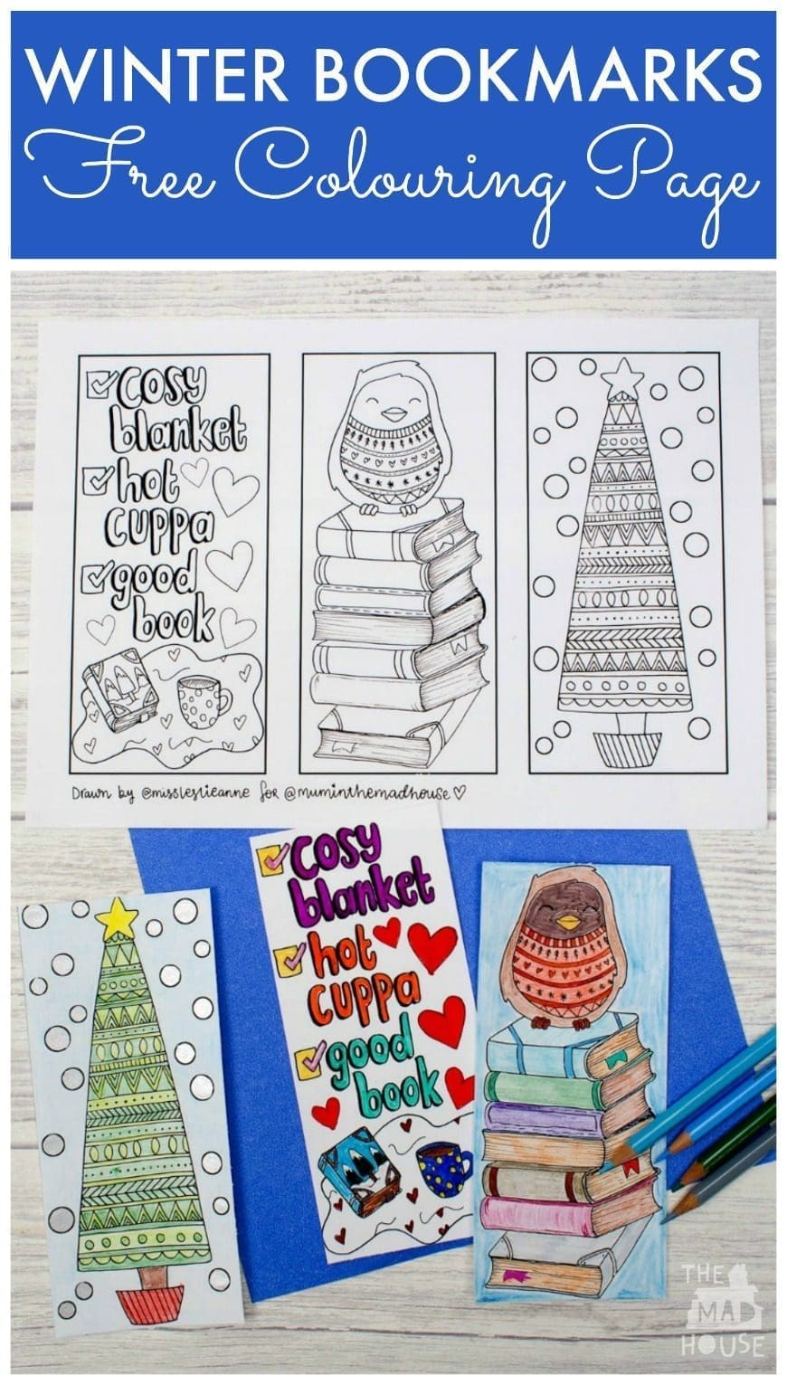 Free winter colouring bookmarks printable. These Beautiful seasonal bookmarks are perfect for adults and teens to colour. 
