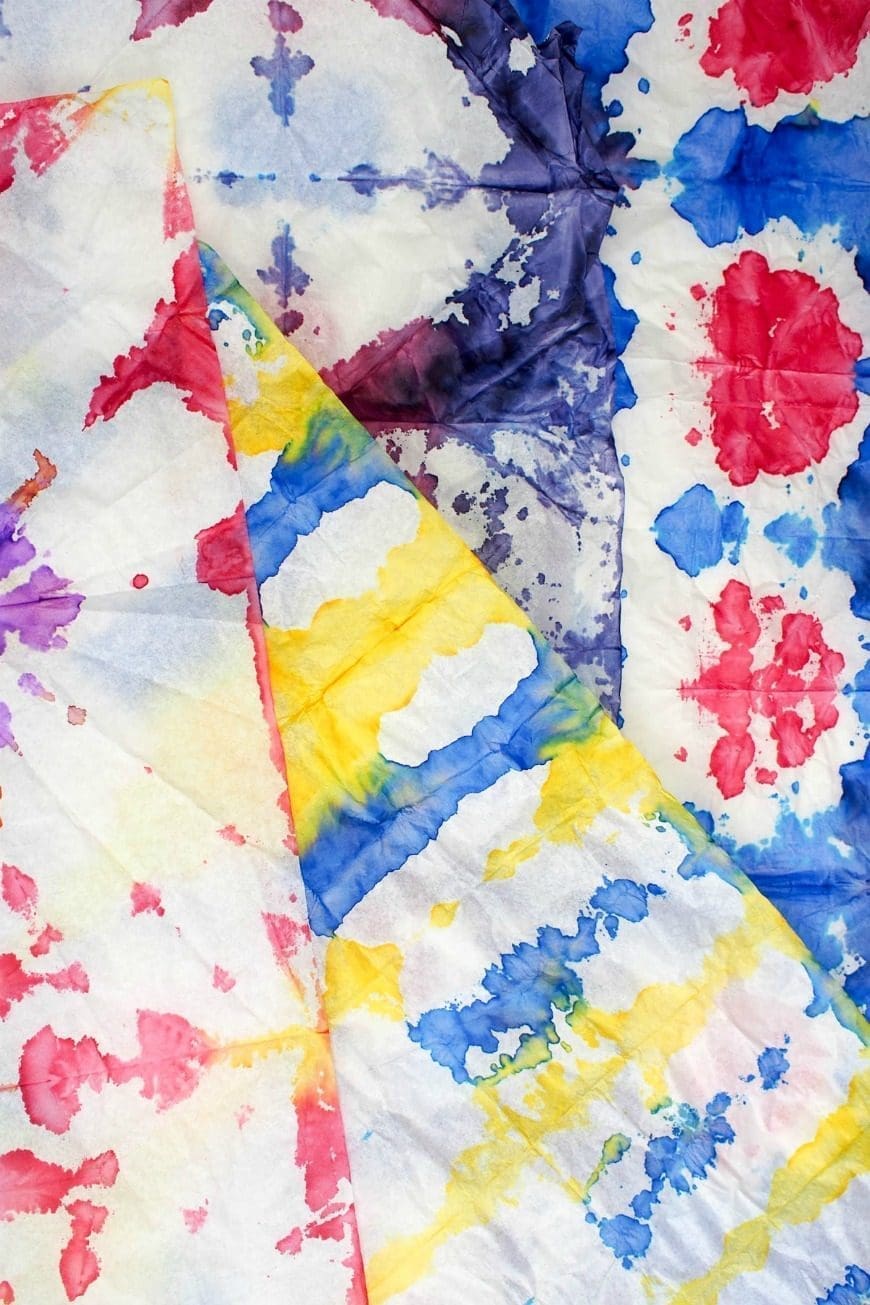 This DIY tie dye gift wrap is such a simple, fun process art activity. Make unique gift wrap with this fab tutorial. A great kids craft.
