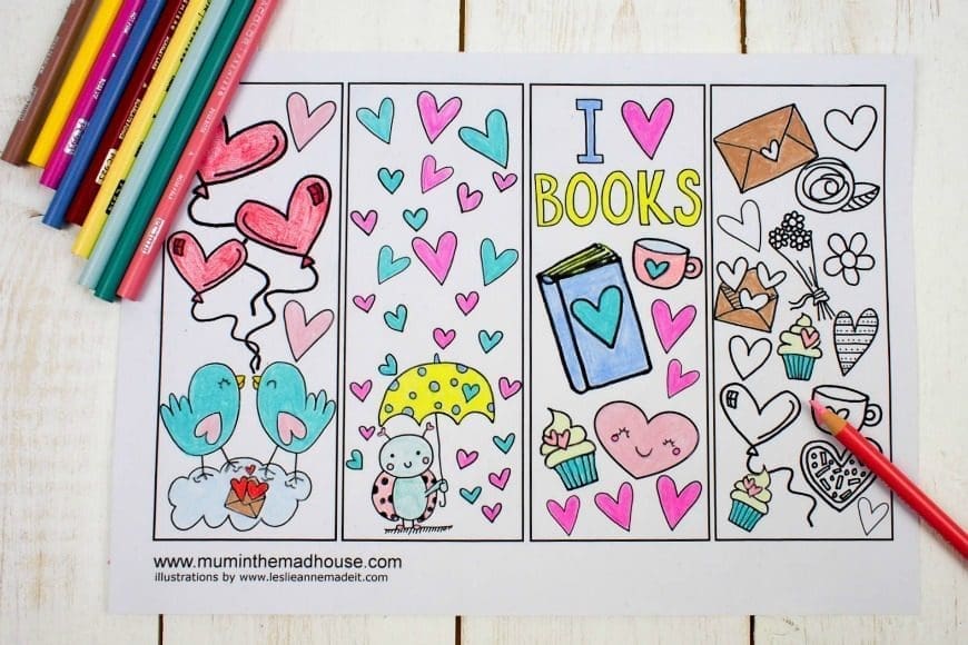 Love Books Free Colouring Bookmarks