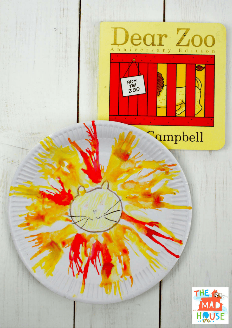Make your own Blow Art Paper Plate Lion - a kids craft and process art activity inspired by the book Dear Zoo