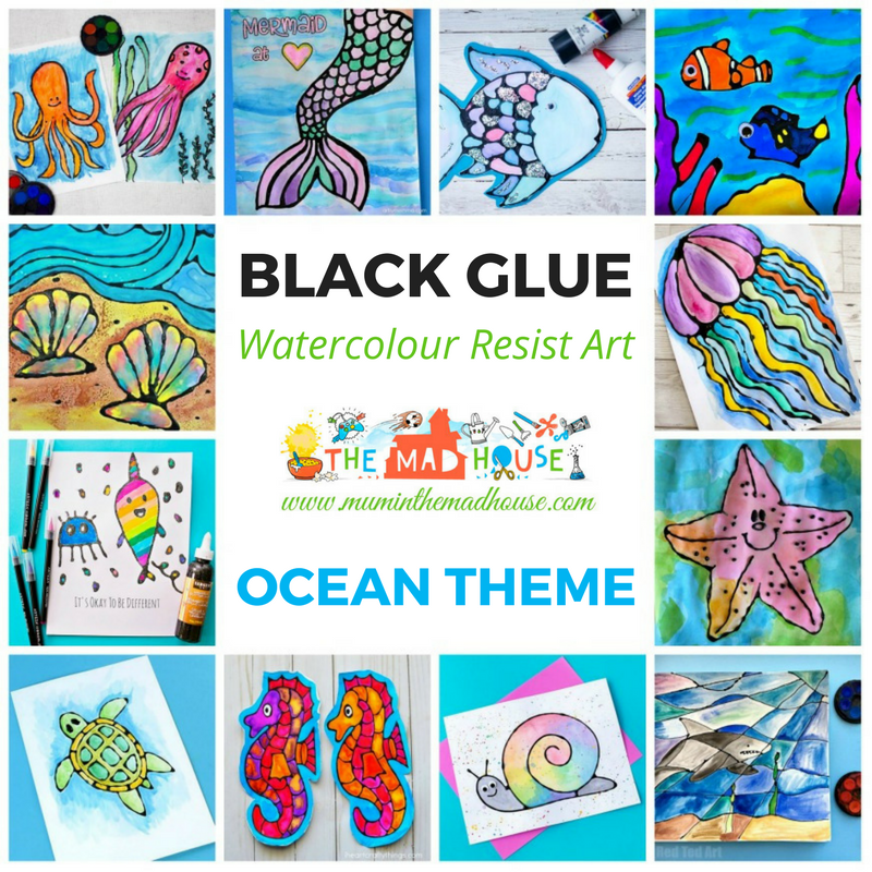 Ocean Watercolour Glue Resist Art Ideas