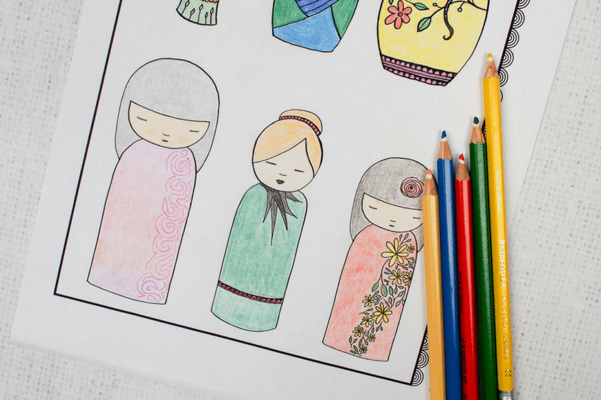 Free Kokeshi Colouring Sampler - Adult Colouring