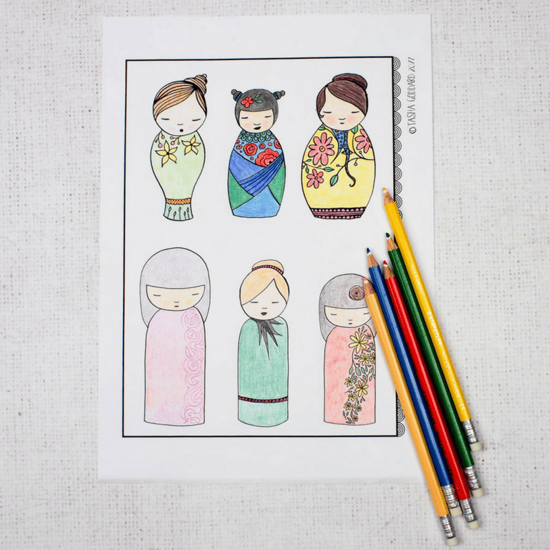 Free Kokeshi Colouring Sampler - Adult Colouring