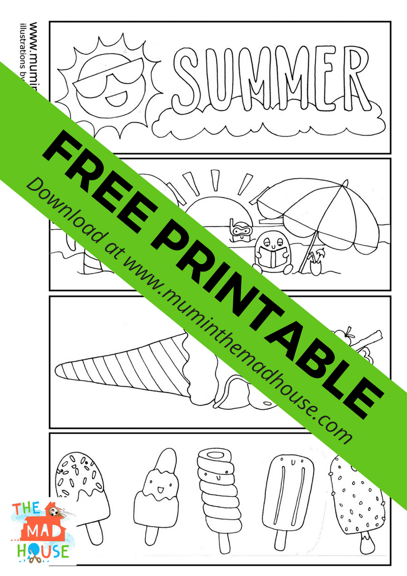 Free Summer Colouring Bookmarks