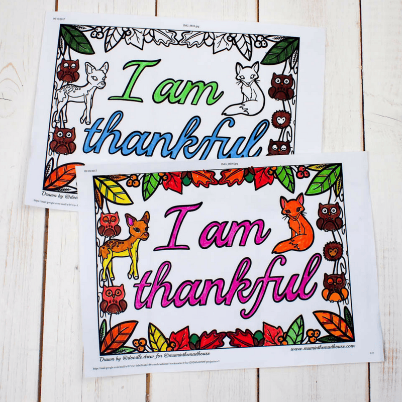 I am Thankful Colouring Sheets