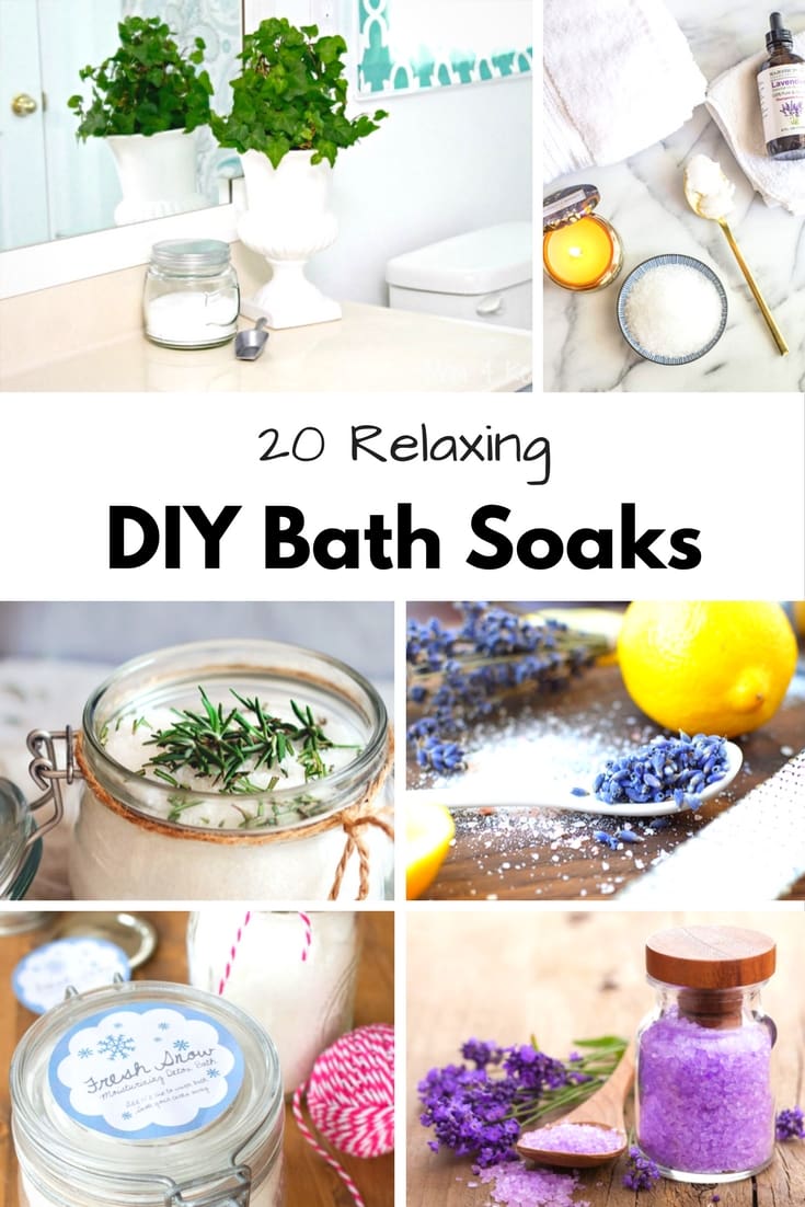 20 relaxing DIY bath soaks that are the perfect addition to bathtime. Even better you know exactly what is in them and they are inexpensive and make the perfect homemade gifts.