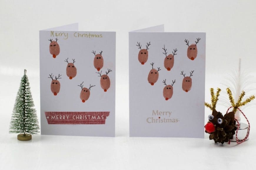 Fingerprint Christmas Cards - Reindeer fingerprint Christmas cards - a perfect Christmas craft for kids